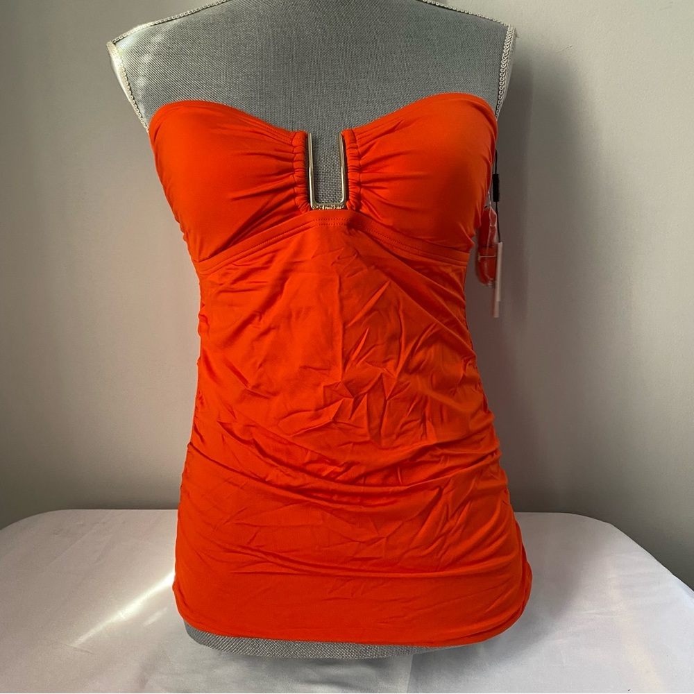 Calvin Klein Hardware Convertible Tankini Top Orange Size L